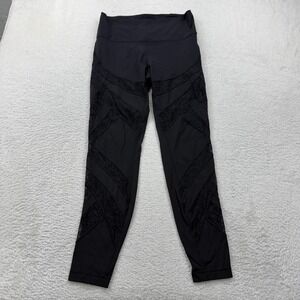 Lululemon Tight Stuff Tight II Black Lace Panel Leggings W5CA4S 10 High Rise